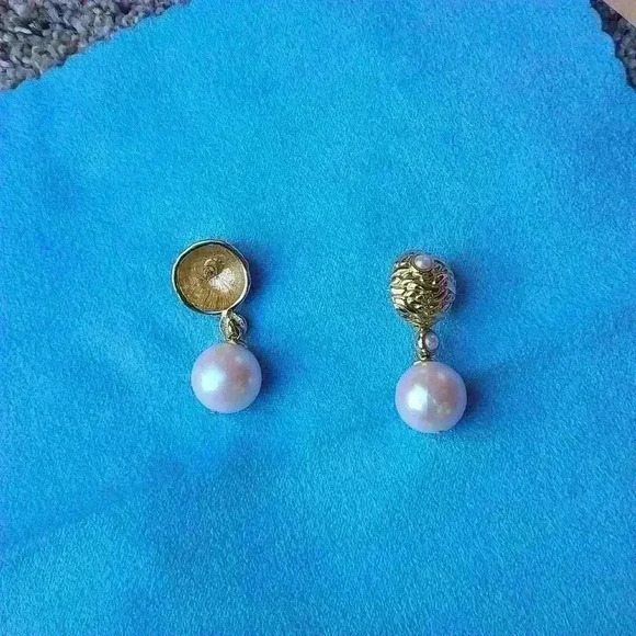 Vintage fuax pearl gold tone drop earrings - Picture 11 of 12